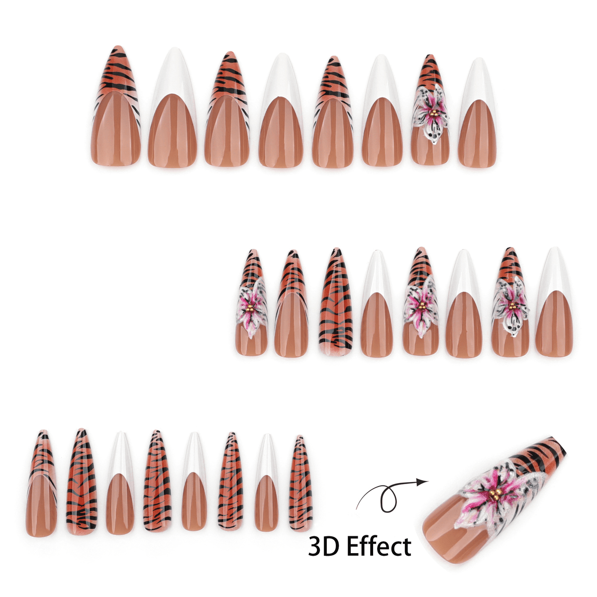 TIGER BLOOM ALMOND PRESS-ON NAIL SET