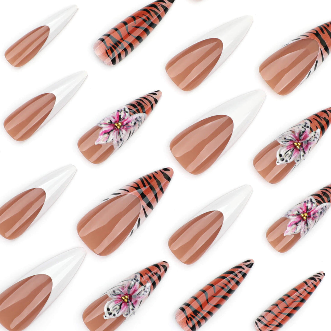 TIGER BLOOM ALMOND PRESS-ON NAIL SET